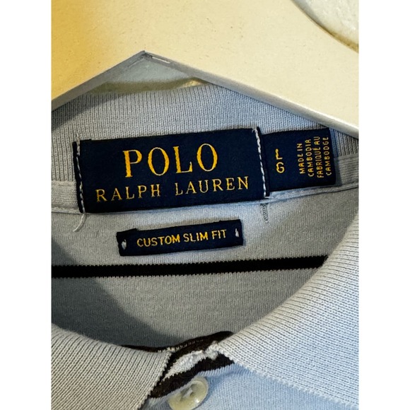 Polo Ralph Lauren Mens Custom Slim Fit Blue Striped Short Sleeve Polo Shirt - Picture 8 of 8